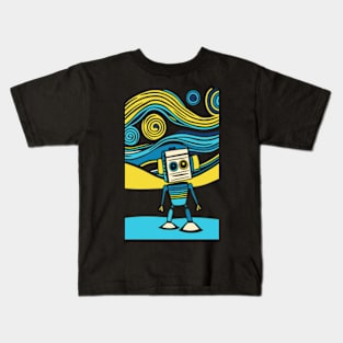 Robot on a Starry Night Kids T-Shirt